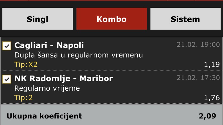 Ili ko hoće nek stavi Napoli 2, Maribor x2. 🙃