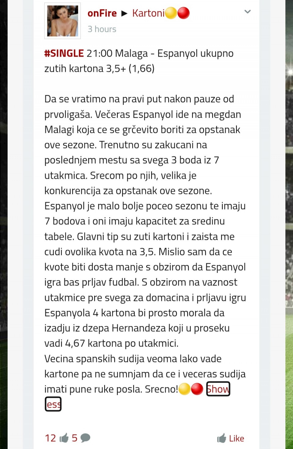 HT 4 žuta kartona✅️✅️✅️<br /><br />Potpisujem da nema jačih sudija od španskih. A ovo nikad lakše nije prošlo. Uzdravlje🍻🟡🔴