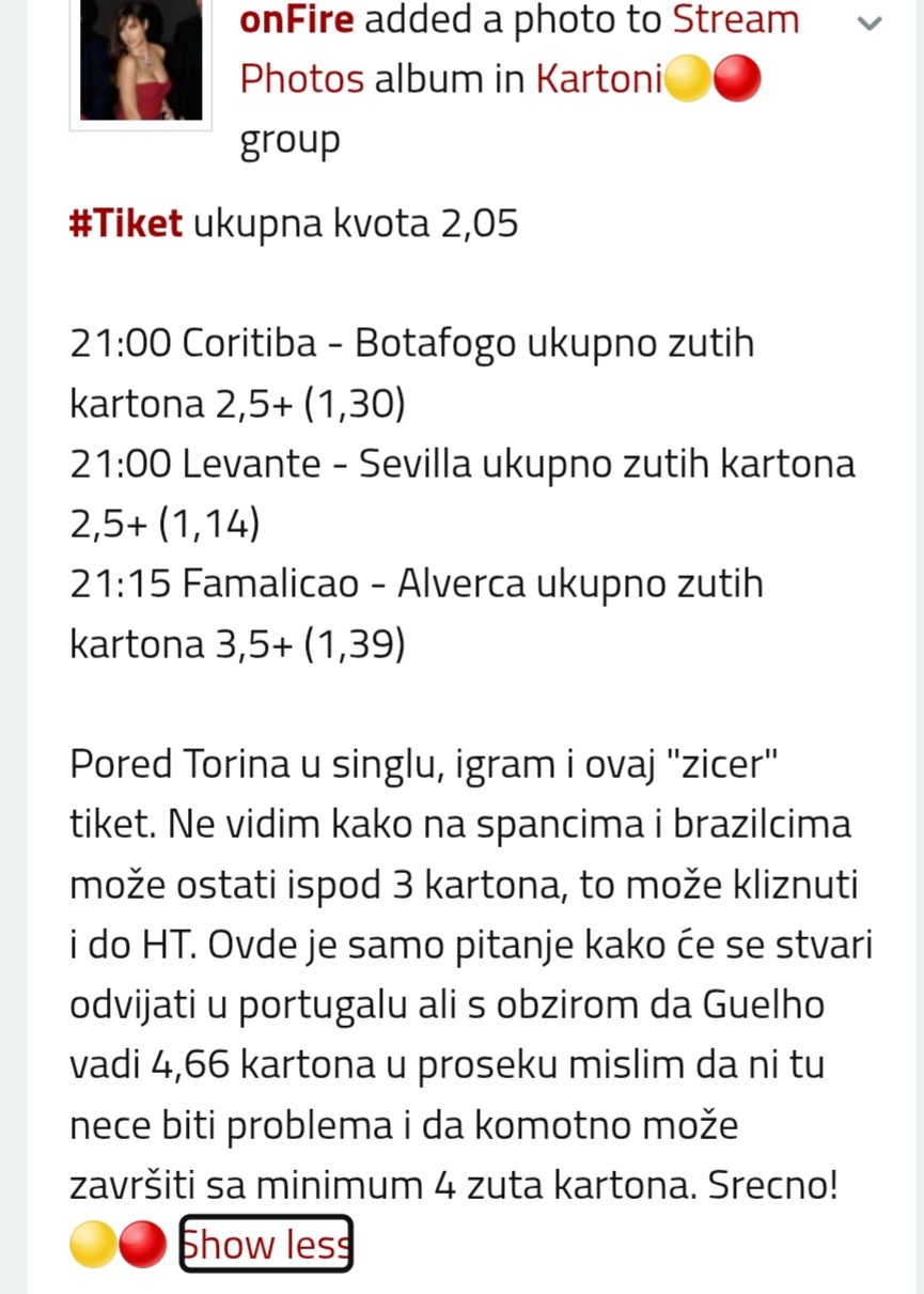 #Tiket 2,05✅️✅️<br /><br />Šta reći za italijane? <br />Za 95 minuta covek izvadio jedan zuti karton u 90 min, al nije imao ni osnove da ih vadi jer je bilo jedva 10 faulova. Isprike ko je odigrao zabarske balerine, cestitke ko je ispratio tiket. <br /><br />Ide sad LŠ, LE i Konferencija.🟡🔴