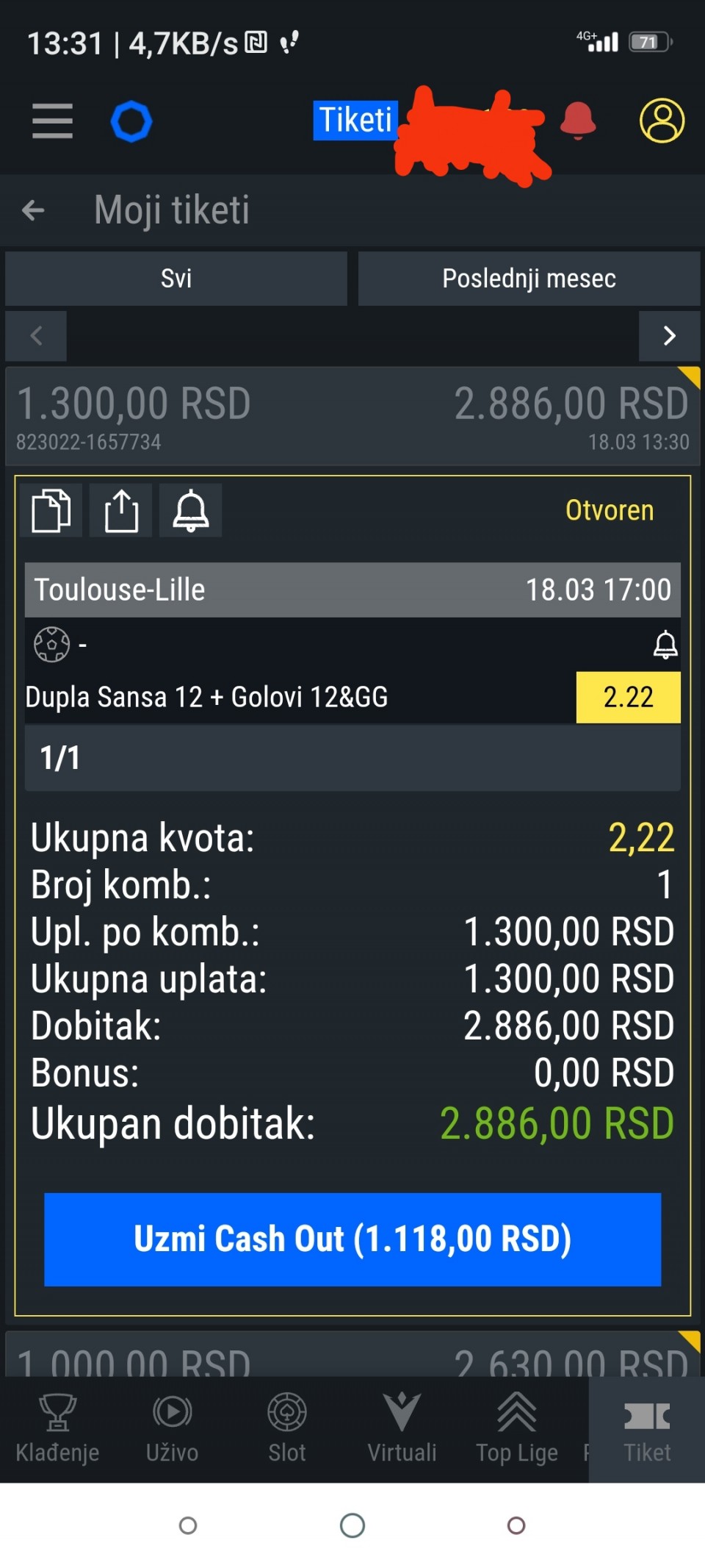 17.00h (Francuska 1) Toulouse - Lille - 12&GG (2.22 - Oktagon) <br /><br />Pozdrav svima, da malo i ovde predlozim nesto, a mogli bi se i drugi priključiti, moguća 2, no znao je domaćin kuci da pobedjuje uz golove, inace u Francuskoj navijam za "doge", pa se nadam da dolazi 2, srecno ko isprati, u komentaru slika mog tiketa, najbitnije je sto igram za njihove pare, ziveliii! 🔥💣 ;)