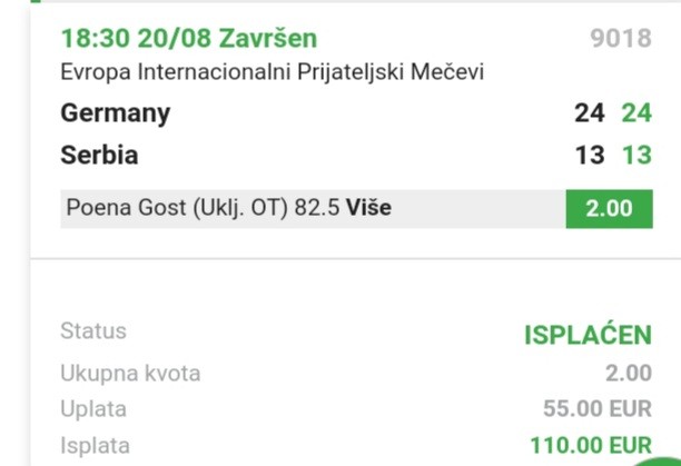 Ispostiva Srbija a sada da vidimo Slovence.<br />Slovenija-Hrvatska DP 88.5 + 1.95<br />Srecnoo
